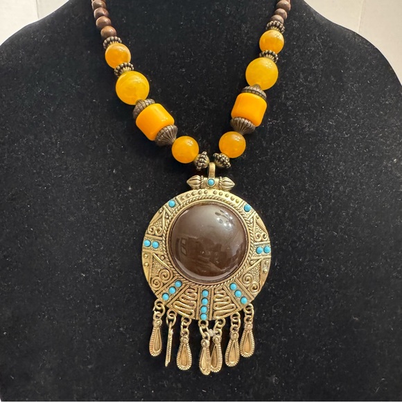 Beaded Statement Necklace African Necklace Boho Ethnic Tribal Pendant Jewelry - Picture 4 of 16